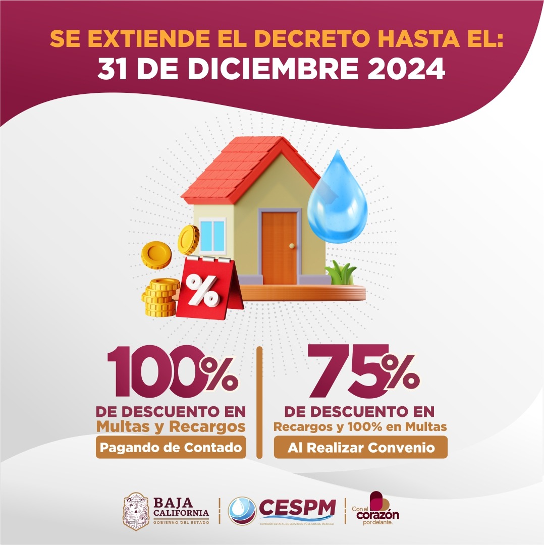 EXTIENDEN DECRETO DE CONDONACIÓN DE RECARGOS DE AGUA HASTA EL 31 DE DICIEMBRE 