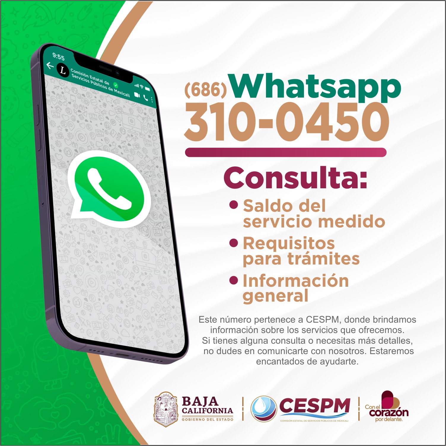 CESPM HABILITA LA LÍNEA OFICIAL DE WHATSAPP PARA CONSULTAS CIUDADANAS. 