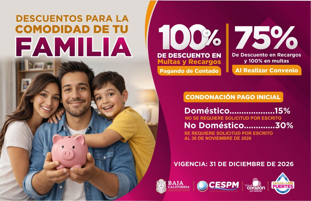 CESPM IMPULSA DESCUENTOS PARA APOYAR LA ECONOMÍA DE LOS USUARIOS QUE PRESENTEN ADEUDOS EN EL SERVICIO MEDIDO DE AGUA