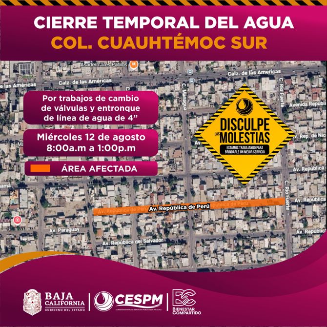 CESPM REALIZARÁ CIERRES VIALES POR TRABAJOS DE INFRAESTRUCTURA HIDRÁULICA
