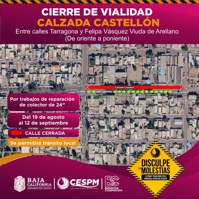 CESPM ANUNCIA CIERRES VIALES POR OBRAS HIDRÁULICAS Y PLUVIALES EN DISTINTOS PUNTOS DE MEXICALI