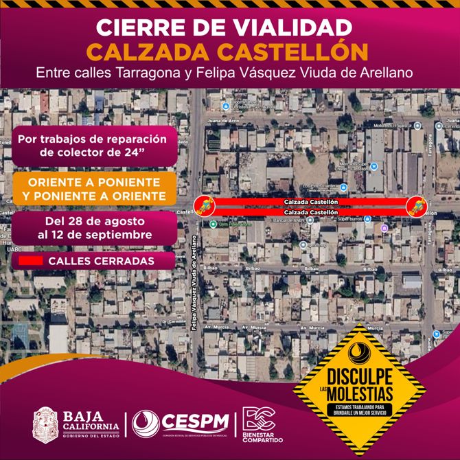 CESPM ANUNCIA CIERRE TEMPORAL DE LA CALZADA CASTELLÓN POR REPARACIÓN DE COLECTOR