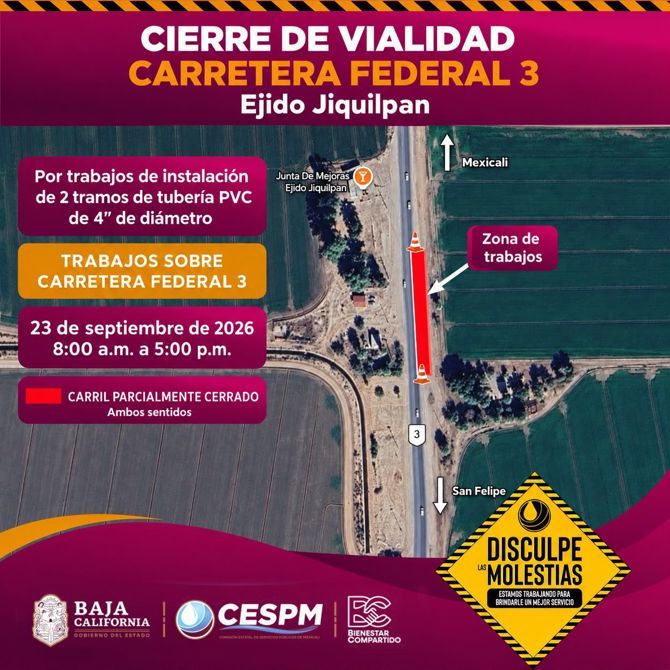 REALIZARÁ CESPM CRUCE DE TUBERÍA EN EL EJIDO JIQUILPAN