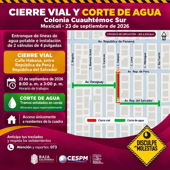 TRABAJOS DE CESPM AFECTARÁN CIRCULACIÓN Y SERVICIO DE AGUA EN CUAUHTÉMOC SUR